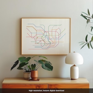 métro de Tokyo minimaliste (téléchargement numérique) | japon train minimal plan du métro art mural dessin au trait