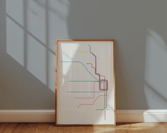 Mapa minimalista de Chicago L / Arte de pared de la línea Loop del metro (metro) Póster con impresión minimalista