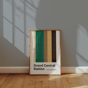 color palette places: grand central station print | minimalist new york city nyc wall art minimalist retro poster travel gift