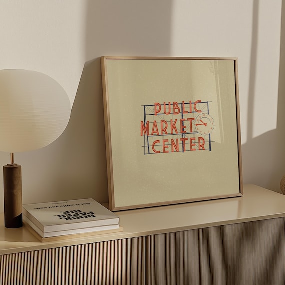pike place market sign print | seattle washington pacific northwest pnw illustration minimalist graphic poster