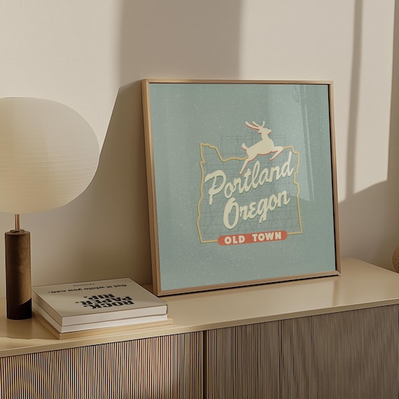 portland white stag sign print | old town oregon pacific northwest pnw illustration square poster