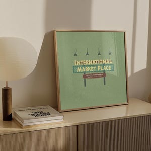 international market place sign print | honolulu oahu waikiki hawaii aloha travel minimalist square poster gift