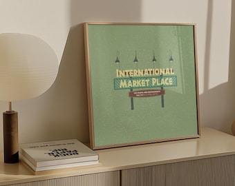 Impresión de letrero de mercado internacional / Honolulu, Oahu, Waikiki, Hawái, Aloha, viajes, póster cuadrado minimalista, regalo
