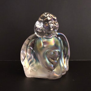 Vintage Fenton opalescent kneeling guardian Angel/signed/95th anniversary