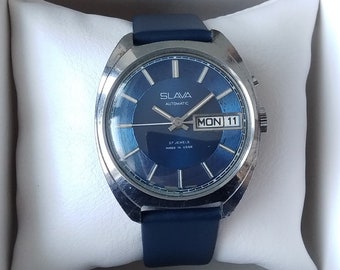 SLAVA watch, Vintage watch SLAVA, AUTOMATIC watch, mens watches, blue watch