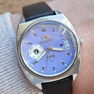 Rare Vintage orient watch, automatic watch, japan watch, mechanical wristwatch, purple watch, stainless steel