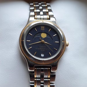 ALBA Seiko Carib Quartz watch with Moon Phases Calendar, Blue Moon watch, fashion watch, with date calendar, Japan womens watch