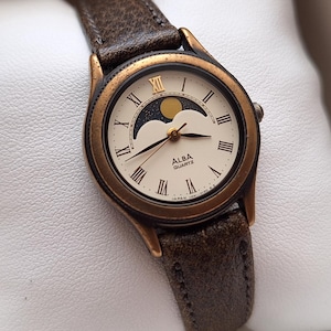 ALBA Seiko Moonphase watch, Quartz watch, Real Moon Phases Calendar, Moon watch,  womens watch, gift for her, ladies watch