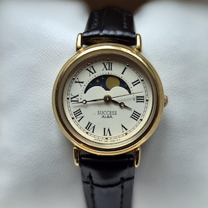 ALBA Seiko SUCCESS Vintage Moonphase Watch, Quartz Watch Real Moon