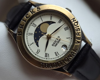 Bricks Maruman Vintage Moonphase Watch, Quartz Watch Real Moon