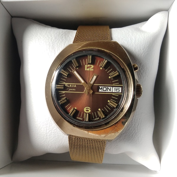 Rare watch Slava, Asymmetric body, Automatic watch, men watch, ussr watch, Gift for man watch