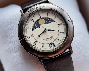 Reloj de cuarzo Tornado con calendario de fases lunares, reloj lunar, reloj de moda, con calendario de fecha, reloj japonés