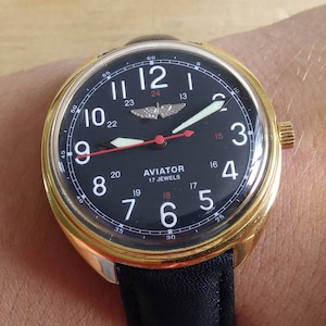 Raketa Aviator watch, mechanical watch, black watch, USSR watch, mens watch