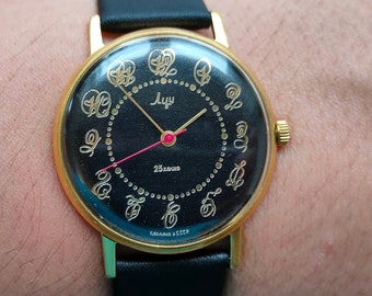 Rare watch LUCH (RAY), retro slim watch, mechanical watch, black watch, classic vintage watch