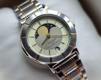 Casio Rookie watch with moon phase indicator, Vintage watch with moon indicator, Japan quartz watch, white watch, Casio Rookie