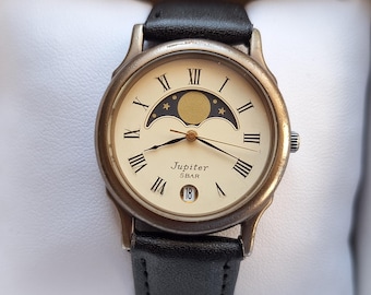 Orient Jupiter Uhr mit Mondphasen Kalender, Mond Uhr, Modeuhr, mit Datumskalender, Japan Damenuhr, Herrenuhr