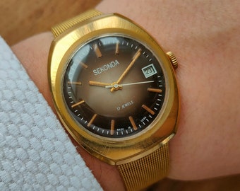 Montre soviétique vintage Sekonda, montre marron, montre mécanique, montre Poljot