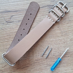 BEIGE Leather Military Strap Genuine Leather leather strap watches strap 16mm 18mm 20mm 22mm 24mm
