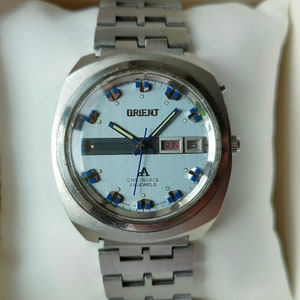 Ultra rare Orient CHRONOACE Mexican, Mechanical Automatic Watch, rare dial, japan watch, metal bracelet, blue watch, gray watch