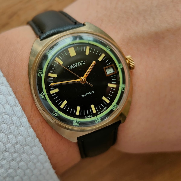 Soviet watch Vostok, Wostok watch, Soviet mechanical watch, Black watch, mens watch, ussr watch