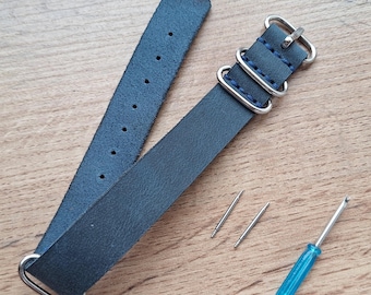 BLUE Leather Military Strap Genuine Leather Band  leather strap watches strap 16mm 18mm 20mm 22mm 24mm