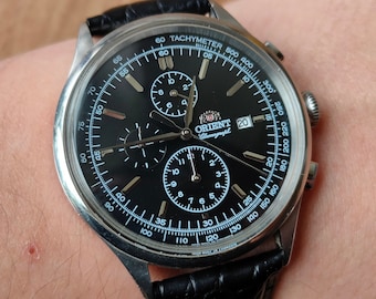 Orient Chronograph Quartz Watch, Black Big Watch, Japan Watch