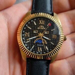 Astron Swiss Moonphase Watch Quartz Watch Real Moon Phases Calendar Moon Wrist Watch Black Watch Etsy UK