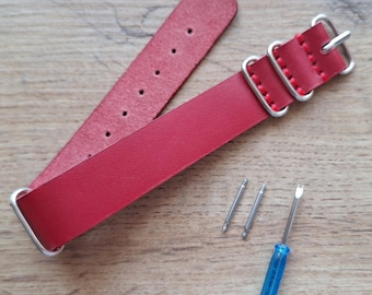 RODE leren militaire band Echt leren band leren band horlogebandje 16 mm 18 mm 20 mm 22 mm 24 mm