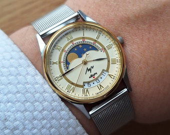 NEW Quartz watch Luch, Real Moon Phases Calendar, 