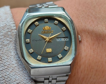 Vintage Orient Crystal watch, Automatic watch, watch with stone, orient Mechanical Automatic Watch, japan watch, 70s watch