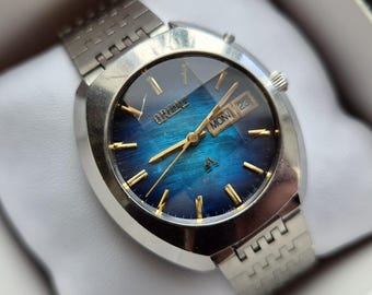 Rare Orient watch Crystal Mexican mother-of-pearl dial, Mechanical Automatic Watch, rare blue dial, japan watch,