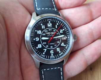 Reloj de aviador Poljot: reloj de piloto mecánico vintage de la URSS (41 mm)