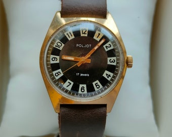 Rare POLJOT Roulette watch, Rare Mens Watch, Collectible watch, made in USSR, brown watch