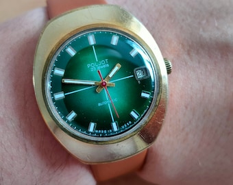 Montre soviétique vintage Poljot, montre verte, montre mécanique, montre homme vintage