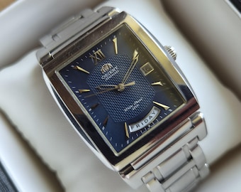 Rare Vintage Orient Tank PRESIDENT watch,  day date watch orient, Automatic watch, Original Japan watch, Classic watch, blue watch