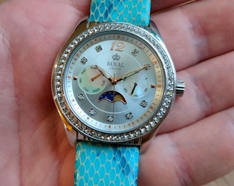 Royal London Moonphase watch, Quartz watch, Real Moon Phases Calendar, Moon wrist watch, with box, womens watch