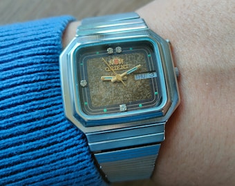Vintage ORIENT Freza brown watch, Mechanical Automatic Watch, Orient Crystal japan watch, metal bracelet,