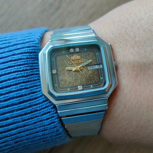 Vintage ORIENT Freza brown watch, Mechanical Automatic Watch, Orient Crystal japan watch, metal bracelet,
