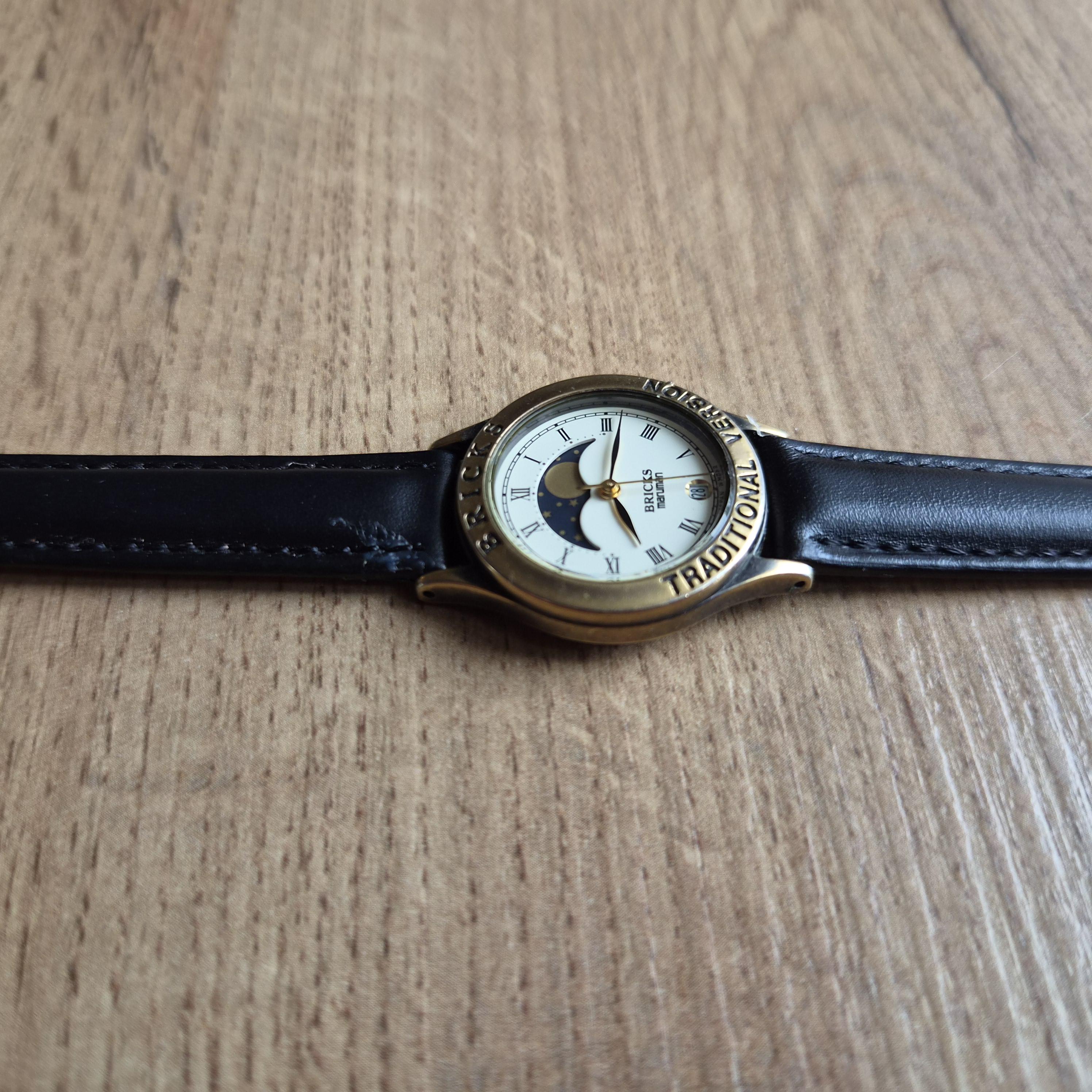 Bricks Maruman Vintage Moonphase Watch, Quartz Watch Real Moon