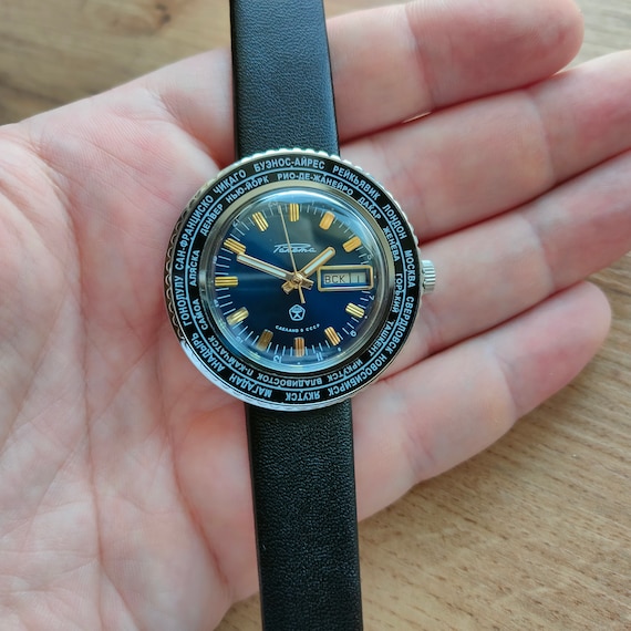 Vintage Soviet Watch Raketa World Time 2628.H, Raketa Cities Watch