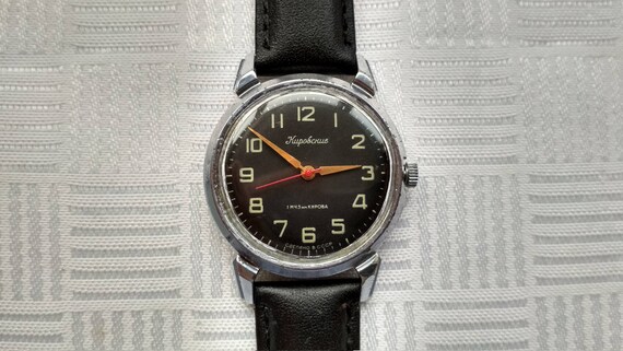 Rare vintage Kirovskie 1 Mchz watch, 50's watch, black watch, vintage ussr watch, soviet wristwatches,