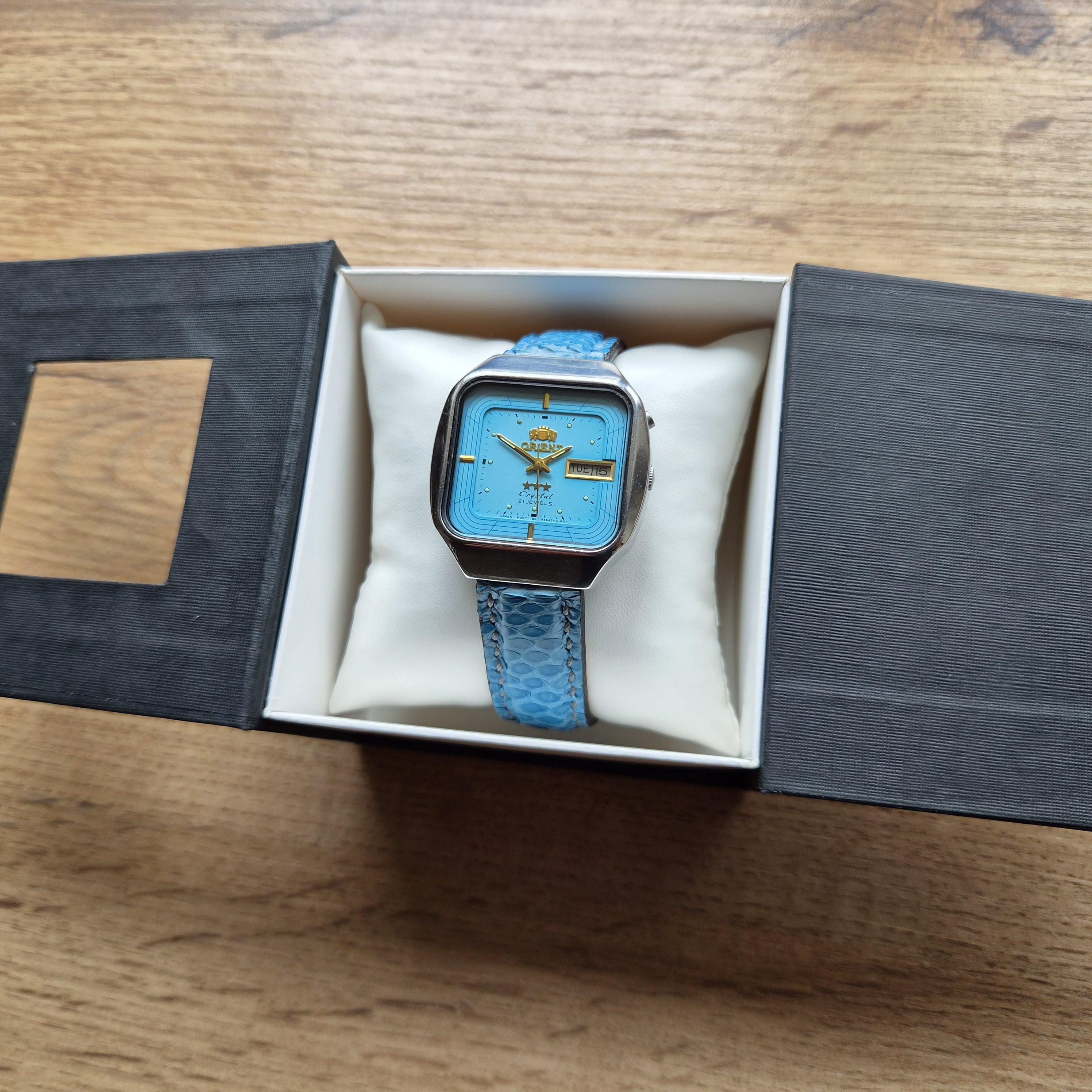 ORIENT Crystal 23 Jewels 自動巻き メンズ腕時計 稼働品 Rare Old ORIENT Crystal Square Watch, Blue Watch, Otirnt Tank