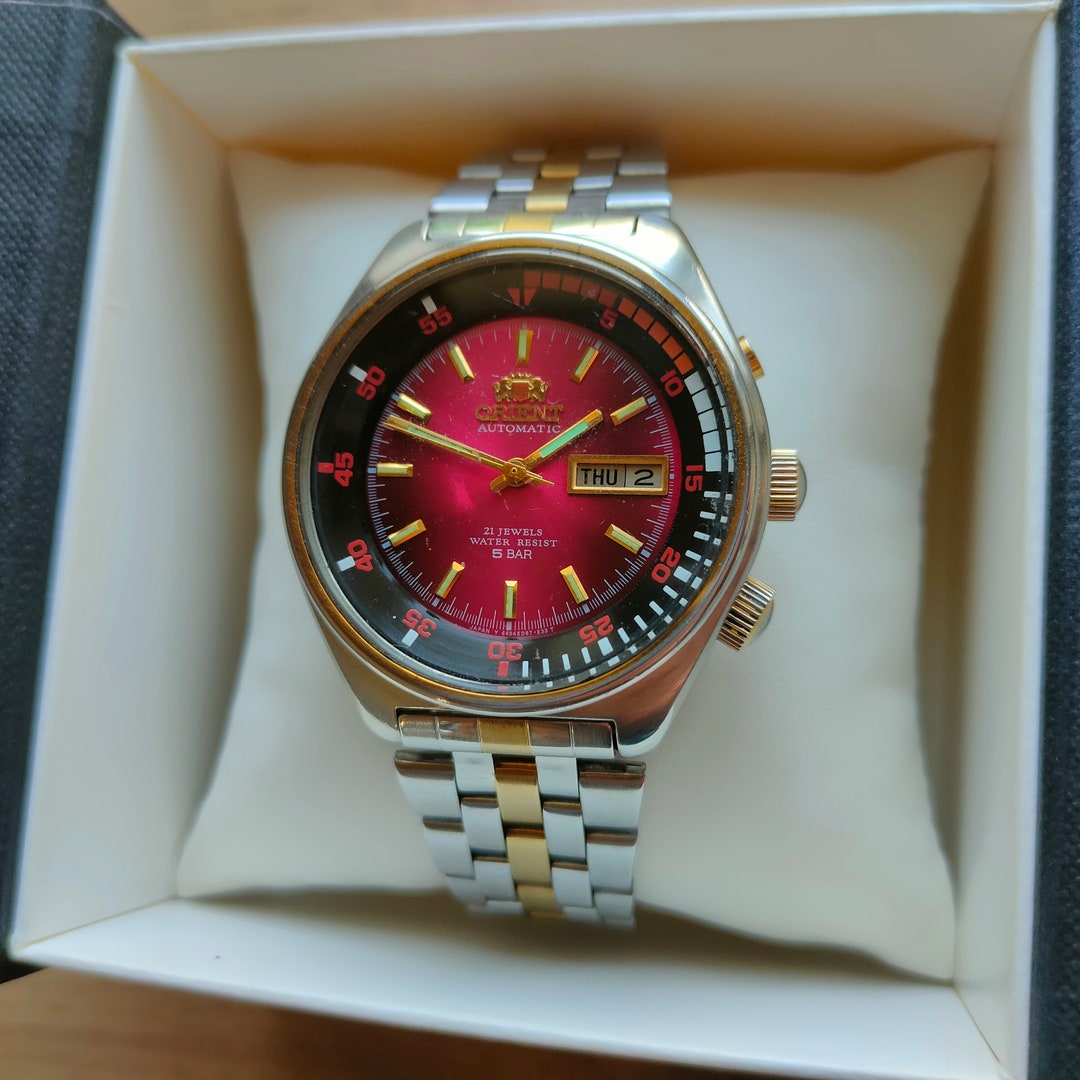 Vintage Orient Watch Automatic Watch Japan Watch Mechanical Wristwatch Red Watch Stainless Steel Etsy Canada