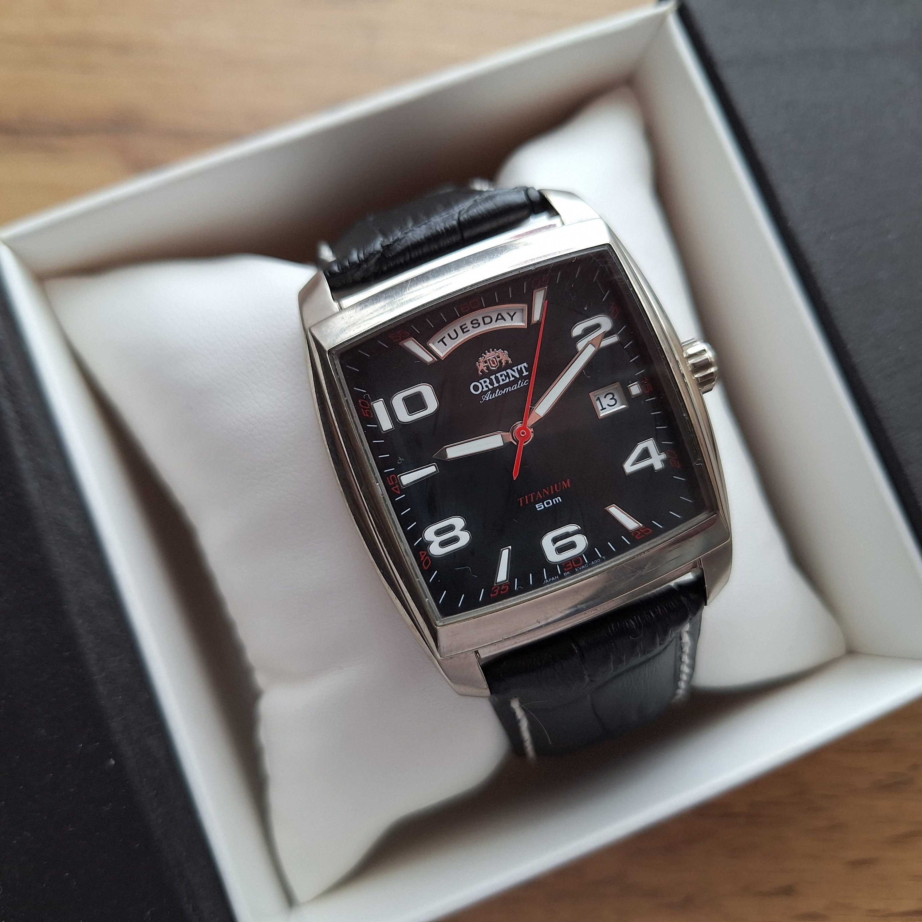 Rare Square Orient President Watch, Black Watch, Vintage Watch