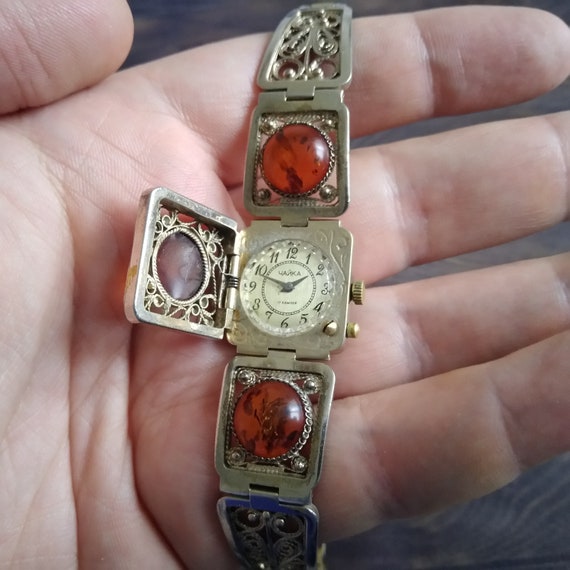 Сhajka watch with natural stones AMBER, Seagull wa