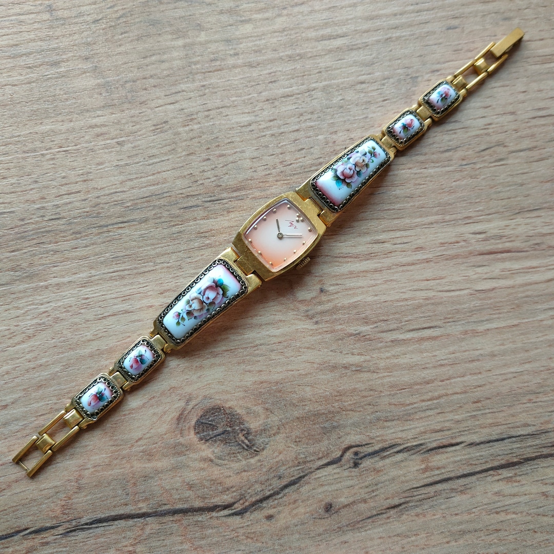 Luch Watch With Enamel Bracelet, Vintage Womens Watch, Girl Watch, Art