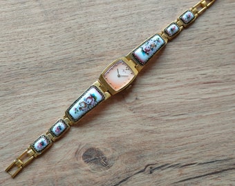 Luch watch with enamel bracelet, vintage womens watch, girl watch, art deco watch, womens watch