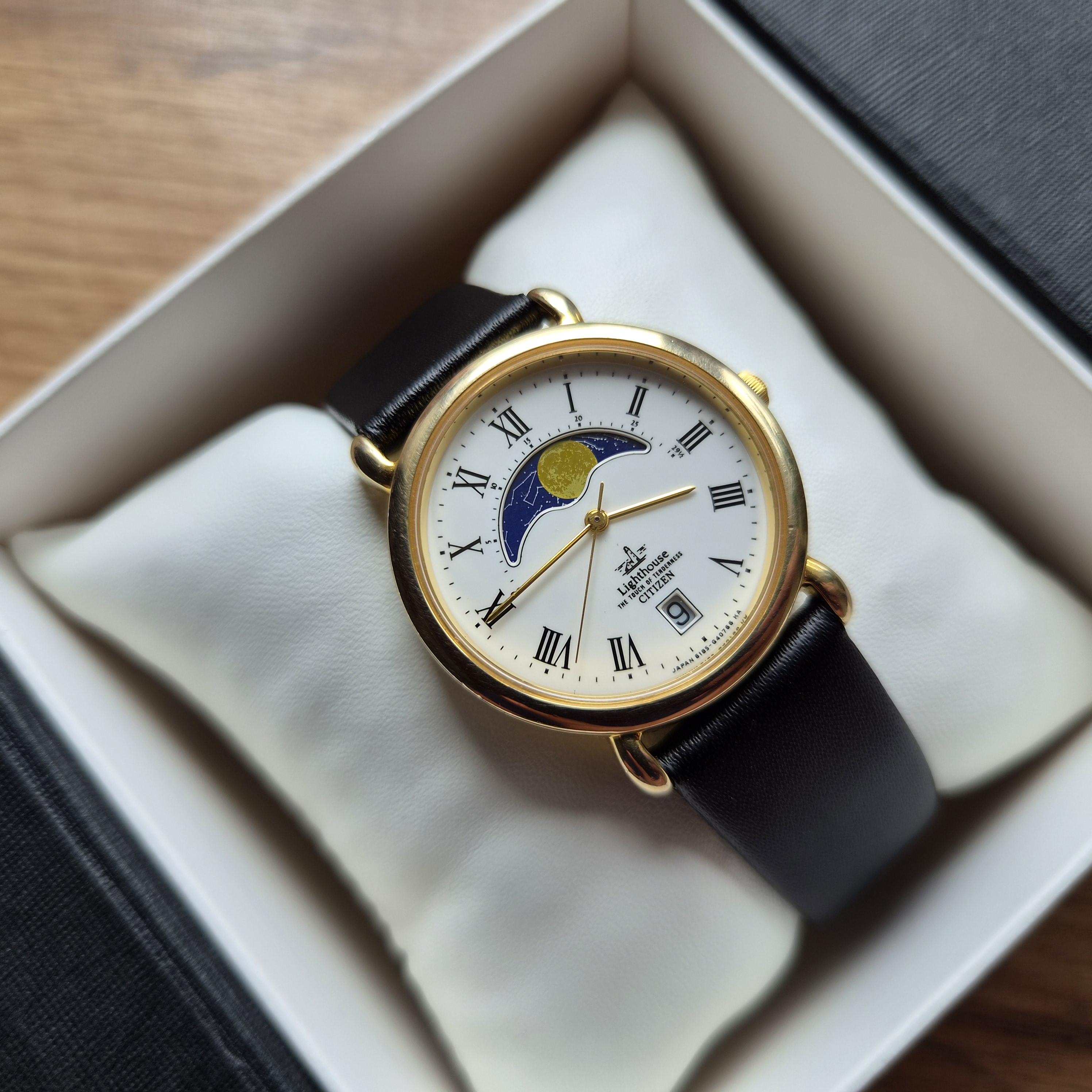 Rare Citizen Lighthouse Moon Watch, Vintage Watch With Moon Phase