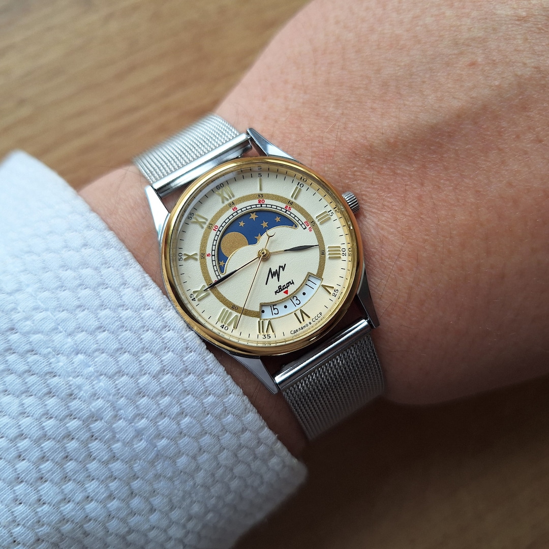 NEW Quartz Watch Luch, Real Moon Phases Calendar, 