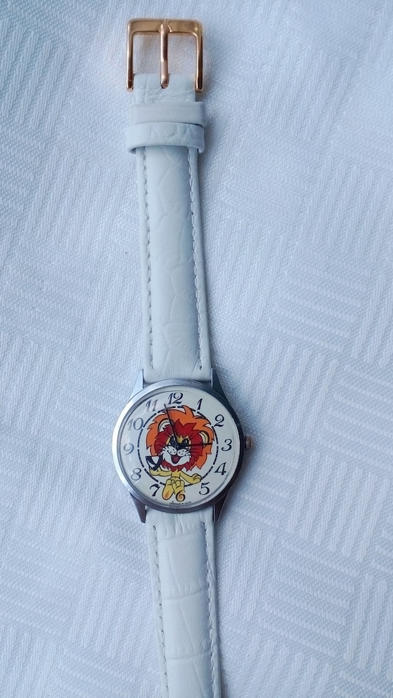 Vintage kid wristwatch yellow lion, white watch, … - image 2